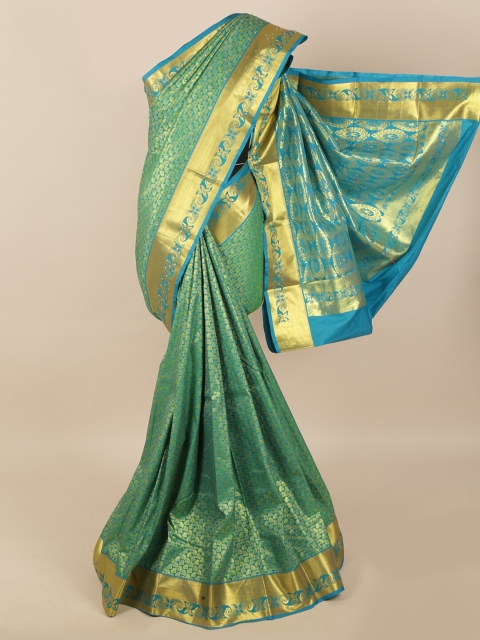 

Pothys Sea Green & Gold-Toned Zari Silk Blend Saree