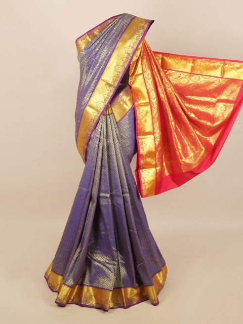 

Pothys Purple & Gold Woven Design Zari Border Silk Blend Saree