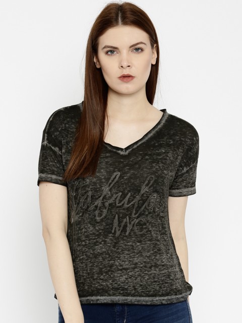 

Vero Moda Women Charcoal Grey Printed Regular Top