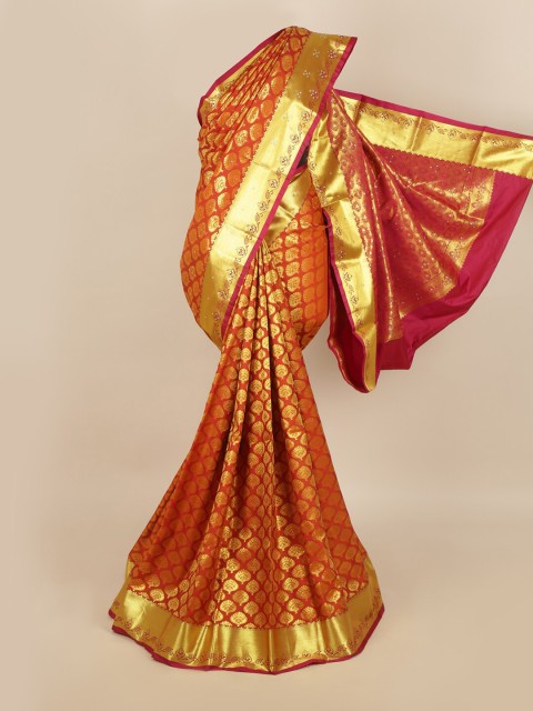 

Pothys Red & Gold-Toned Ethnic Motifs Zari Silk Blend Saree
