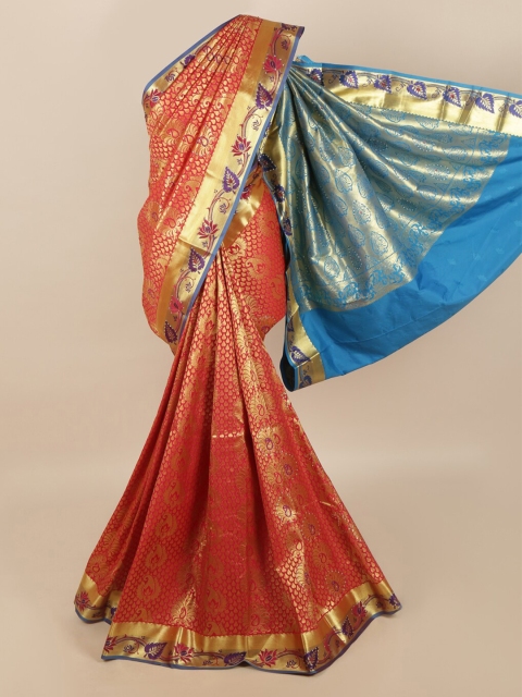 

Pothys Red & Blue Ethnic Motifs Zari Woven Design Silk Blend Saree