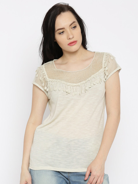 

Vero Moda Women Off-White Lace Top