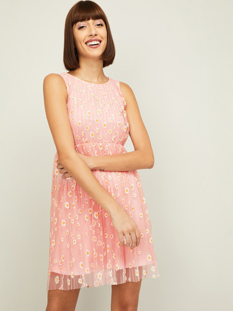 

Ginger by Lifestyle Pink Floral Printed Fit & Flare Net Dress