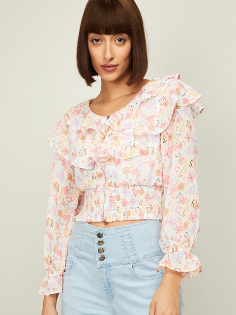 

Ginger by Lifestyle Women Multicoloured Floral Ruffles Crop Top, Multi