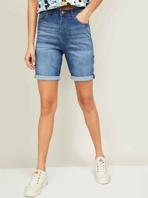 

Ginger by Lifestyle Women Blue Washed High-Rise Denim Shorts