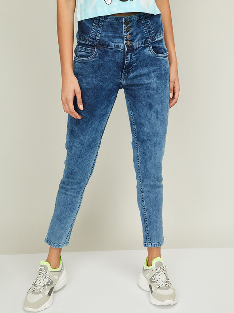 

Ginger by Lifestyle Women Blue Slim Fit High-Rise Heavy Fade Cropped Jeans