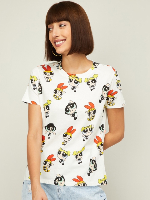 

Ginger by Lifestyle Women Off White Power Puff Girls Printed T-shirt