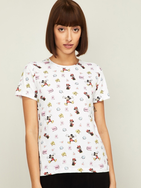 

Ginger by Lifestyle Women White Mickey Mouse Cartoon Character Printed T-shirt