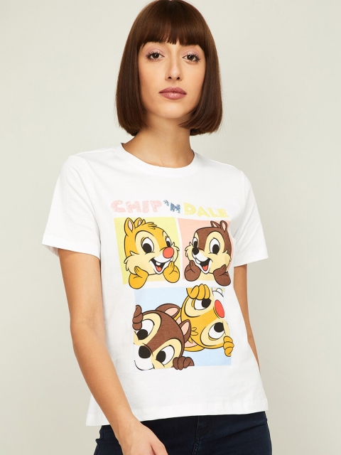 

Ginger by Lifestyle Women Off White Printed Cotton T-shirt