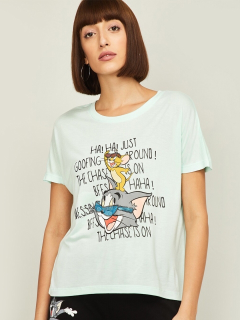 

Ginger by Lifestyle Women Graphic Blue Printed & Embellished T-shirt