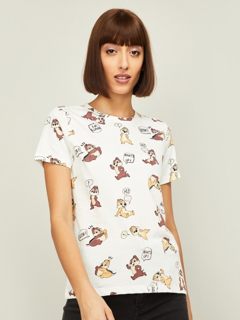 

Ginger by Lifestyle Women Off White Printed T-shirt