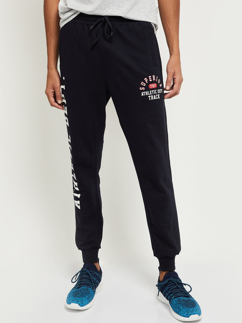 

max Men Navy Blue & White Typography Printed Joggers