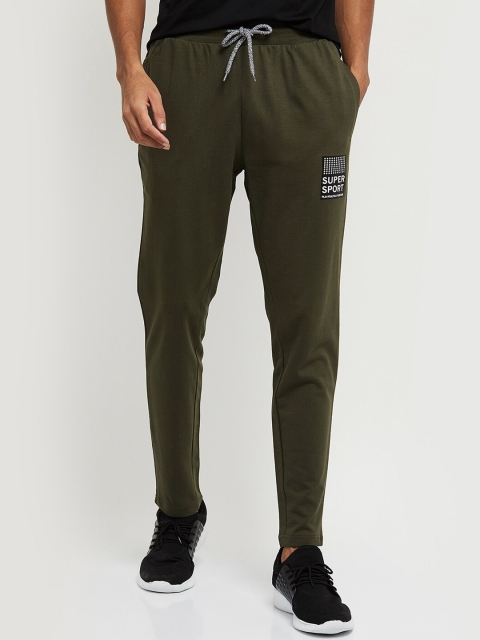 

max Men Olive Green Solid Track Pants
