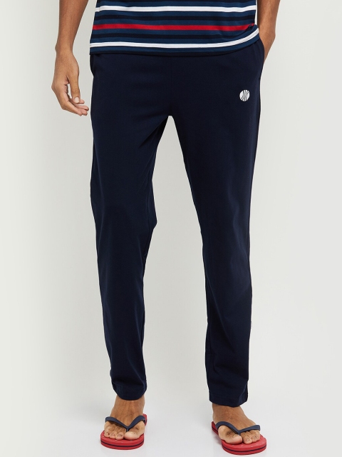 

max Men Navy Blue Solid Cotton Track Pants