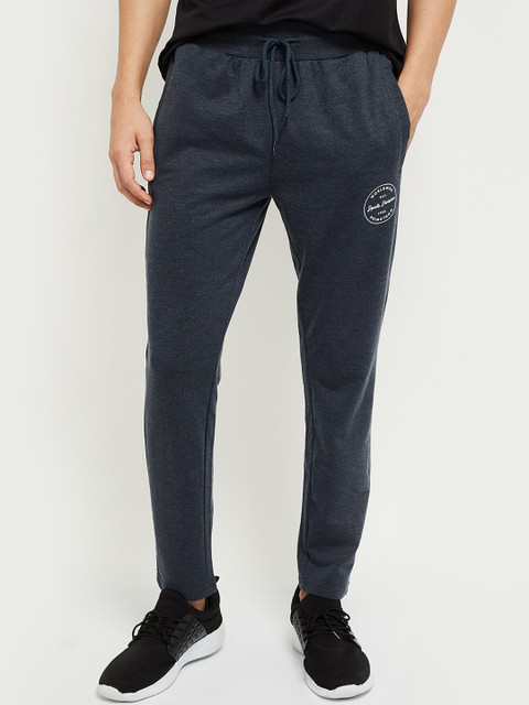 

max Men Navy Blue Solid Track Pants