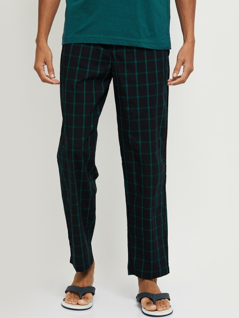 

max Men Black & Teal Green Checked Cotton Track Pants