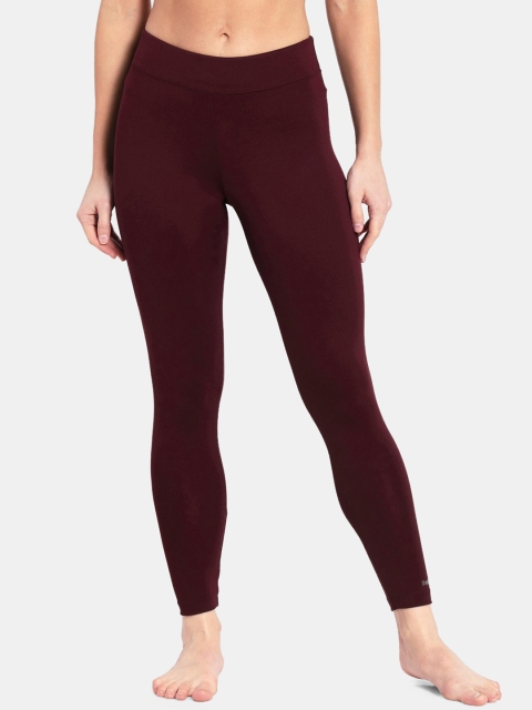 

Jockey Women Maroon Solid Slim-Fit Ankle-Length Leggings