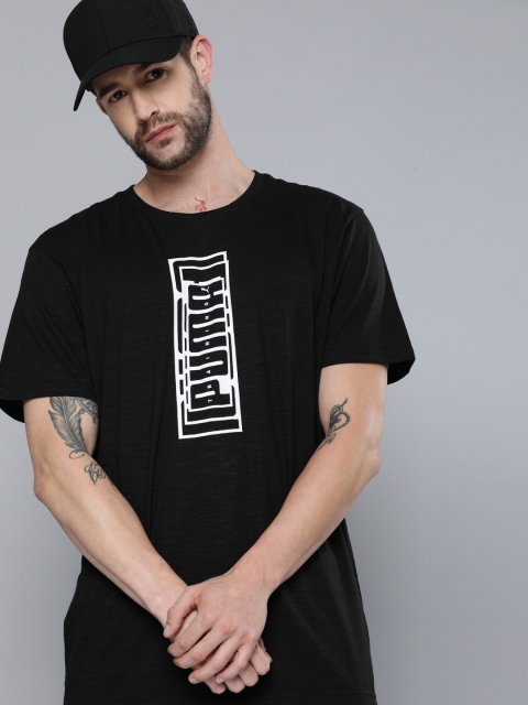 

Puma Men Black & White Brand Logo Printed Performance Cat Training T-shirt