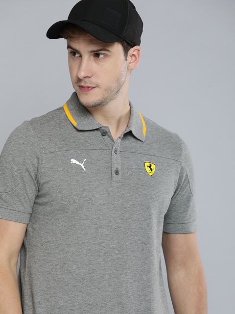 

PUMA Motorsport Men Grey Ferrari Race Logo Printed Polo Collar Pure Cotton T-shirt