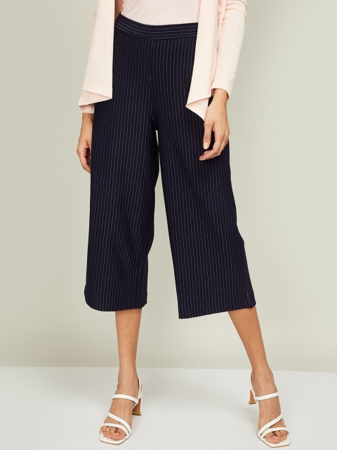 

Bossini Women Navy Blue Striped Culottes Trousers