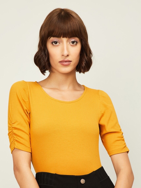 

Bossini Women Mustard Yellow Fitted Longline Top