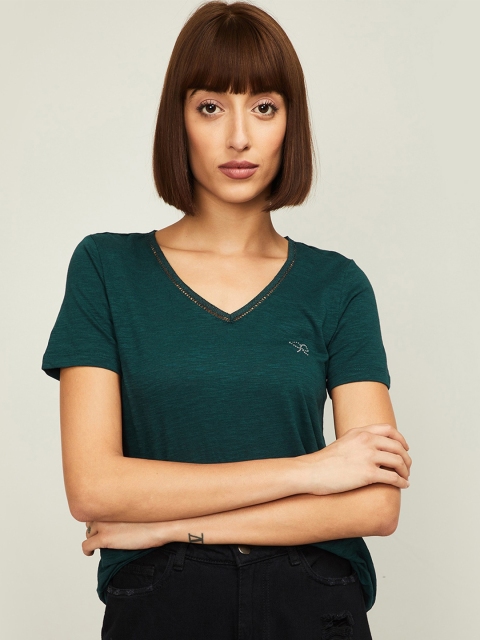 

Bossini Women Green V-Neck T-shirt