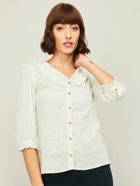 

Bossini Women Green Ruffles Shirt Style Top