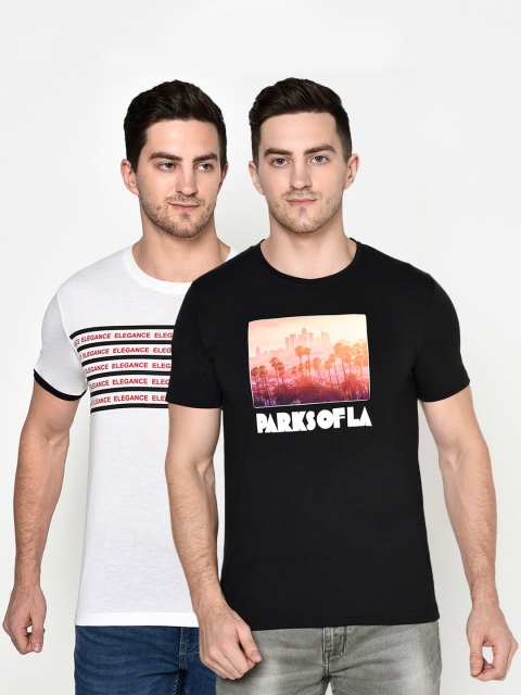 

ELEGANCE Men Pack Of 2 White & Black T-shirts