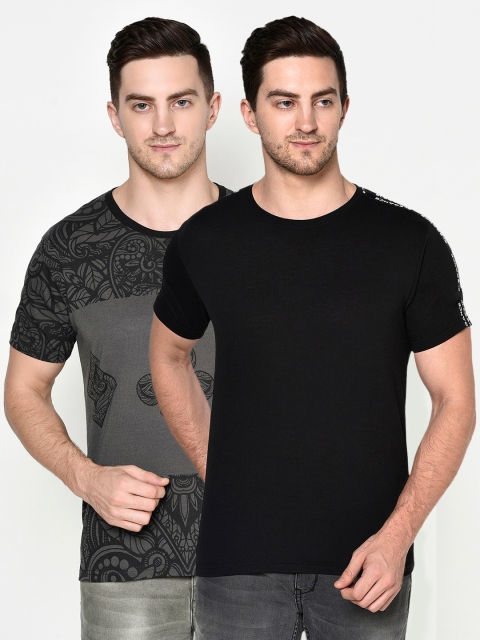 

ELEGANCE Men Pack Of 2 Grey & Black T-shirt