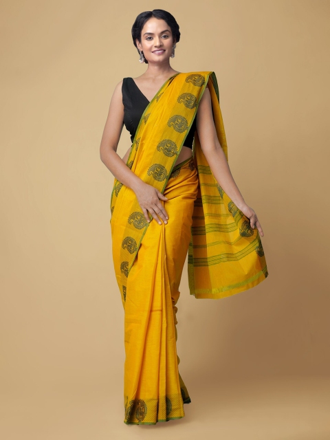 

Unnati Silks Yellow & Green Pure Cotton Handloom Sustainable Chettinad Saree