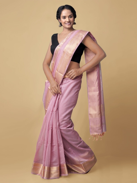

Unnati Silks Women Mauve & Gold-Toned Pure Handloom Maheshwari Sico Sustainable Saree