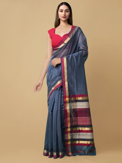 

Unnati Silks Women Blue & Magenta Pure Handloom Maheshwari Sico Saree