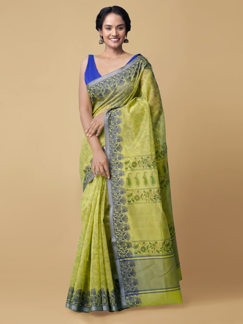 

Unnati Silks Green & Blue Floral Printed Supernet Kota Saree