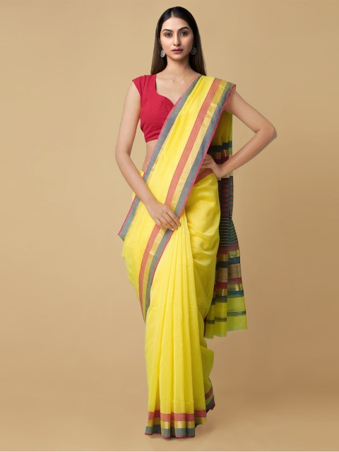 

Unnati Silks Women Yellow & Blue Pure Handloom Maheshwari Sico Saree