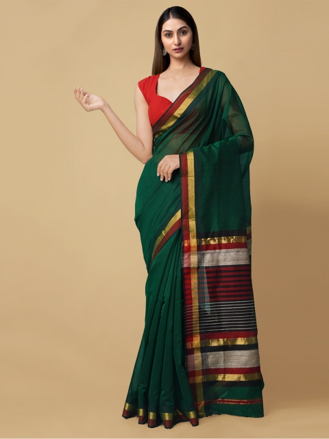 

Unnati Silks Green & Red Pure Handloom Silk Cotton Maheshwari Saree