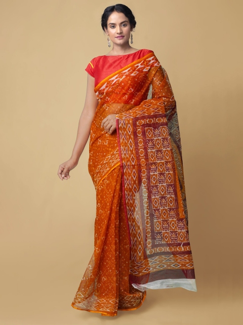 

Unnati Silks Red & Orange Printed Pure Cotton Kota Sustainable Saree