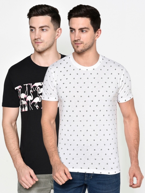 

ELEGANCE Men White & Black Set Of 2 Printed T-shirt