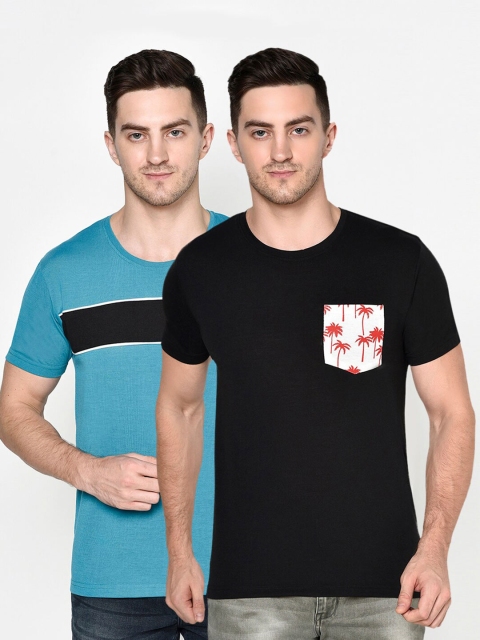 

ELEGANCE Men Pack Of 2 Colourblocked T-shirts, Multi