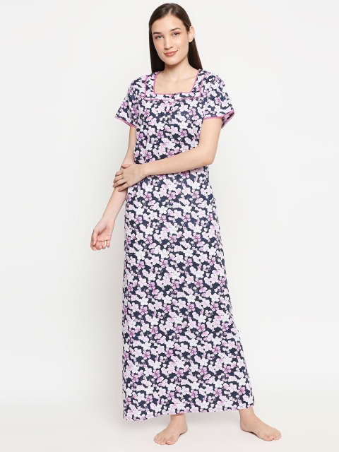

XIN Navy Blue Printed Maxi Nightdress