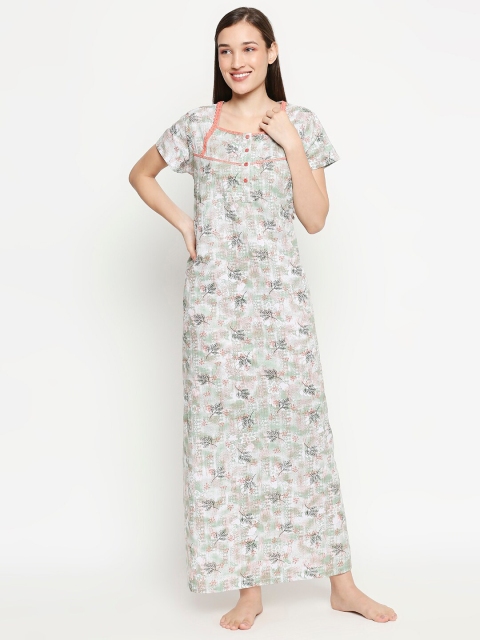 

XIN Green Printed Cotton Maxi Nightdress