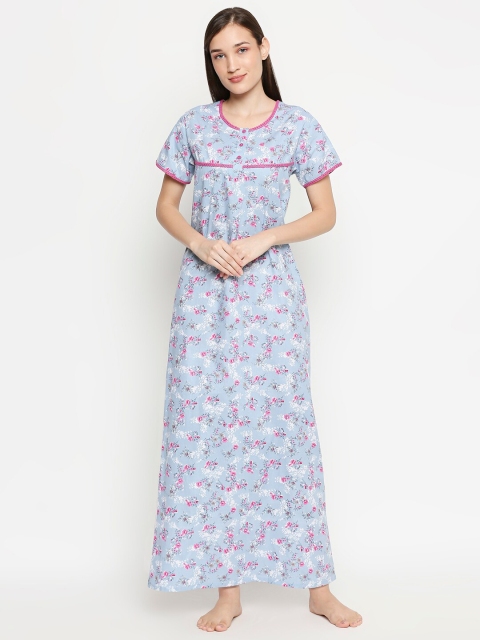 

XIN Blue Printed Maxi Nightdress