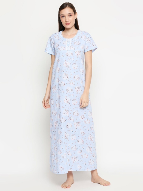 

XIN Blue Printed Maxi Nightdress