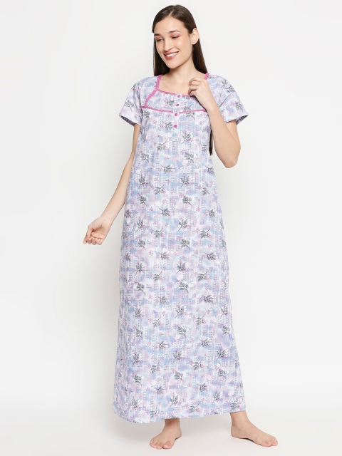 

XIN Blue Printed Maxi Nightdress