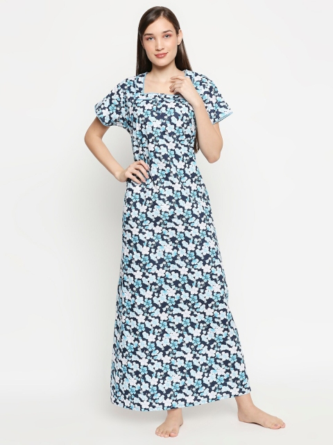 

XIN Navy Blue Printed Maxi Nightdress