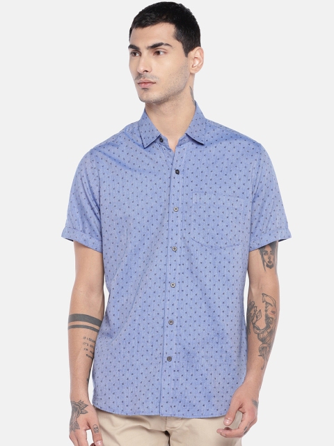 

EVOQ Men Cotton Blue Printed Casual Shirt