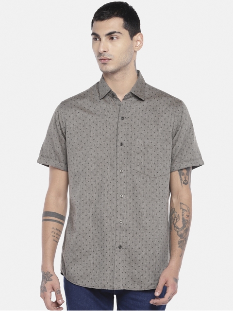 

EVOQ Men Grey Melange Printed Casual Shirt