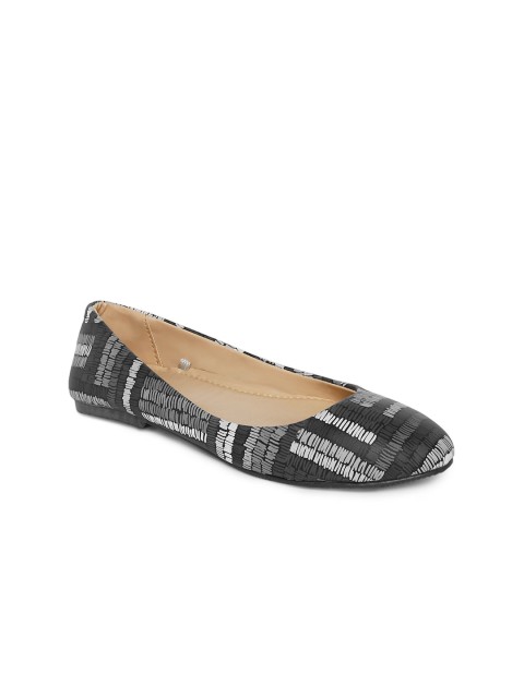 

People Women Black Printed Faux Leather Ballerinas Flats