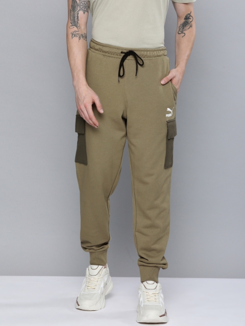 

Puma Men Olive Green Solid Pure Cotton CLSX Cargo Pants