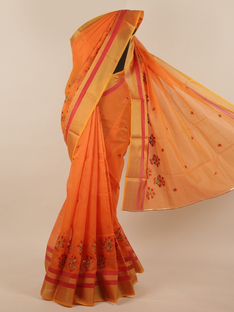 

Pothys Orange & Green Floral Embroidered Saree