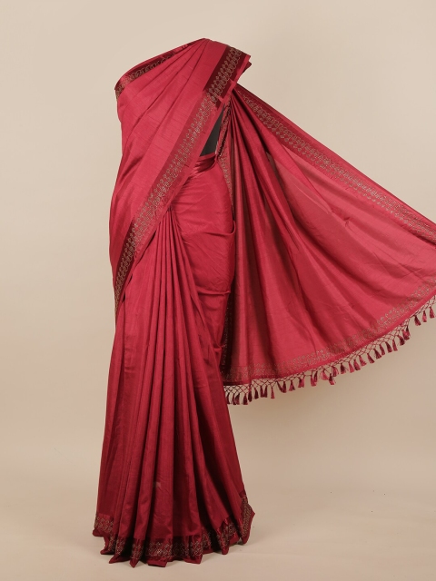 

Pothys Maroon & Silver-Toned Jute Silk Saree
